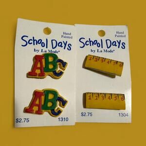 Vintage School Days by La Mode Hand Painted Buttons-ABC / Rulers-Card 1310-1304